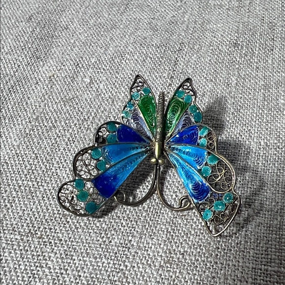 Colorful Butterfly Enamel Brooch Vintage signed 800 Sterling Silver. WA491 - Picture 2 of 6